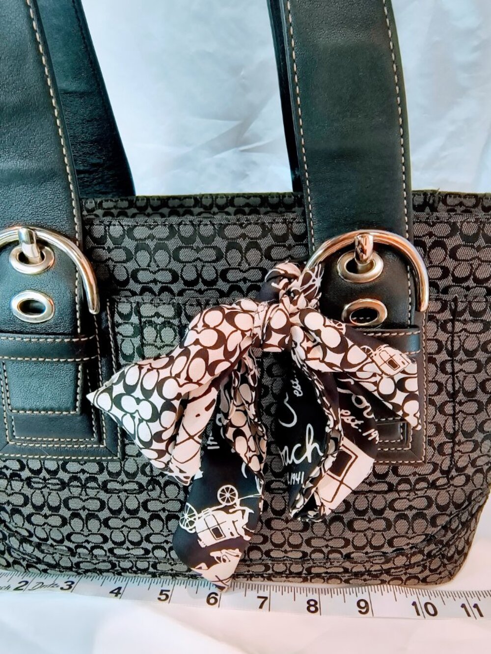 COACH Soho Signature Small Black Gray Canvas Satchel, Style F12310 - Picture 12 of 15